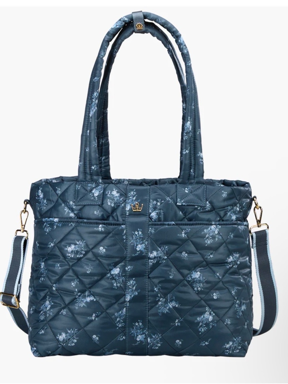 NWT Oliver Thomas Lot-Tote Duffle Trainwreck & Cosmetic Case Denim Navy Floral - Picture 2 of 10